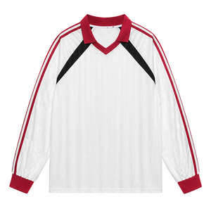 เสื้อเจอร์ซีย์แขนยาวสตรีทแวร์โลโก้สั่งทำสำหรับผู้ชาย เสื้อโพลีเอสเตอร์สีขาวพิมพ์ลายวินเทจ ขายส่งและปรับแต่งแบรนด์ได้ - Product Image 1