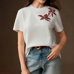 Camiseta con Cuentas Hechas a Mano para Mujeres y Niñas, Bordado de Cuentas Móviles de Doble Cara, Fabricante, Personalizada - Product Image 1