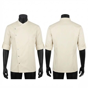 เสื้อเชฟผ้าทวิลผสมคอตตอนพรีเมียม 200 GSM สีขาว แขนสั้น กระดุมสองแถว พิมพ์ลายซิลค์สกรีน สำหรับร้านอาหารและบาร์ ใช้ได้ทั้งชายและหญิง - Product Image 1