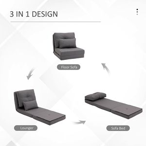 Poltrona Convertibile con Schienale Regolabile, Divano Letto Imbottito, Struttura in Metallo, Divano Pigro Estensibile da Terra, Cuscini in Metallo Pieghevoli - Product Image 4