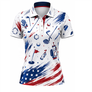 เสื้อกอล์ฟลำลองสำหรับผู้หญิง ผ้าโพลีเอสเตอร์ถัก 100% แห้งเร็ว ระบายอากาศได้ดี ซับเหงื่อ ชุดทีมกอล์ฟ - Product Image 1