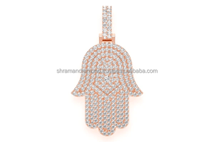 10K <b>Solid</b> Gold Iced Hamsa Hand Christian Religious Pendant Lab Grown Diamonds Hip Hop Protection Amulet Charm Unisex Gift Custom - Product Image 3