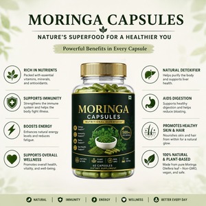 Capsule de feuilles de Moringa de qualité supérieure, 100% naturelle et à base de plantes, complément alimentaire riche en antioxydants et minéraux - Product Image 4