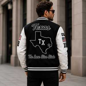 2026 เสื้อแจ็คเก็ตผู้ชายสีดำสีขาวแบบ Varsity Letterman ปักลายปักแบบกำหนดเอง แขนหนัง PU เสื้อแจ็คเก็ตเบสบอลทรงบอมเบอร์ สตรีทแวร์ - Product Image 2