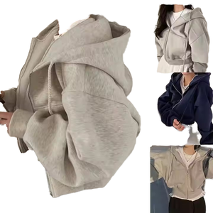 Trendy Women's Autumn Fleece <b>Polyester</b> <b>Hoodie</b> 100% Cotton Anti-Wrinkle Anti-Pilling Front Washed Technique Women's Crop <b>Hoodie</b> - Product Image 1