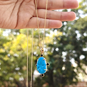 Collar de moda al por mayor con colgante de estrella turquesa tallada y detalles de circonita negra, cadena chapada en oro de 18k para mujer - Product Image 5