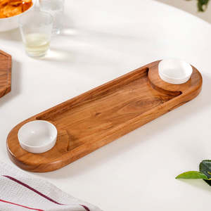 Wooden Eco-Friendly Reusable Serving <b>Platter</b> with Divided Sections for Chips and Dip Rustic Multi-Purpose Tableware - Product Image 4