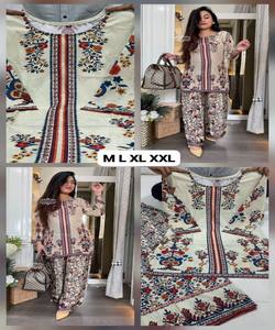 Ensemble coordonné en crêpe naturel fantaisie, imprimé numérique et orné de diamants faits main, pour usage quotidien, prix de gros, vêtement ethnique, couleur bordeaux - Product Image 6