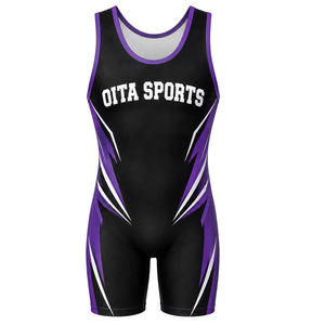 Combinaison de lutte sublimée noire et violette pour hommes, imprimé numérique, polyester, tenue de lutte, vêtements de sport performants - Product Image 2