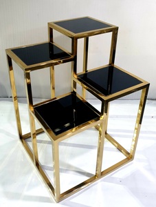 Gold PVD Metal Coffee <b>Table</b> Modern Multi-Tier <b>Side</b> <b>Table</b> Simple Design <b>Black</b> Glass Top Home Office & Living Room Furniture - Product Image 2