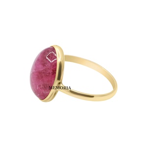 Bague en tourmaline rose naturelle taille ovale, or jaune massif 18 carats, bijoux fins faits à la main pour femme, prix de gros - Product Image 4