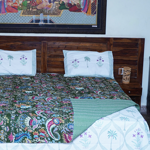 Indian Cotton Kantha Quilt Printed Floral <b>Bedspread</b> Reversible Bed Cover Handmade Woven Blanket for Bedding Decor - Product Image 6