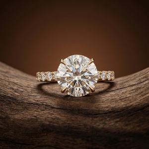 Anillo de compromiso y boda de lujo para mujer con diamante cultivado en laboratorio certificado IGI de 5 CT, corte redondo, engaste de garra, halo oculto y banda pavé - Product Image 1
