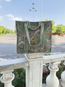 Sac fourre-tout bohème en velours matelassé, couleur unie, grande capacité, ouverture par le haut, fermeture éclair, doublure en coton, pour l'été et la plage, pour femme - Product Image 2