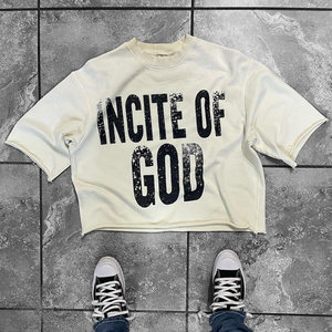 เสื้อยืดครอปทรงปกติผ้าคอตตอนถัก 100% สไตล์วินเทจฟอกสีซีดแบบซันเฟด พิมพ์ลายโลโก้ดิจิทัลตามสั่ง สำหรับผู้ชาย - Product Image 3