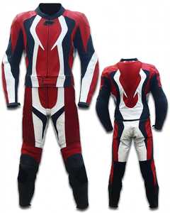 Traje de Motociclismo de Cuero con Bloques de Color Naranja y Azul, de Una Pieza, Manga Larga, Equipo de Protección - Product Image 2