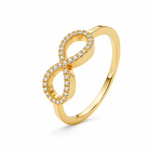 Anillo de Compromiso Infinity con Moissanita, Oro Amarillo, Engaste Pavé, Corte Brillante Redondo, Estilo Romántico - Product Image 4