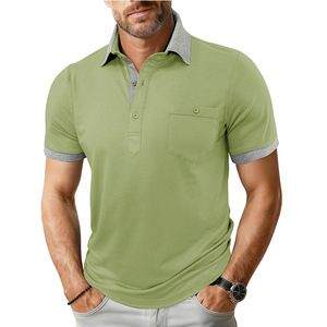 Camisa de moda casual para hombre, transfronteriza, de manga corta, cuello solapa, puños acanalados, estilo liso, con botones, para comercio exterior - Product Image 3