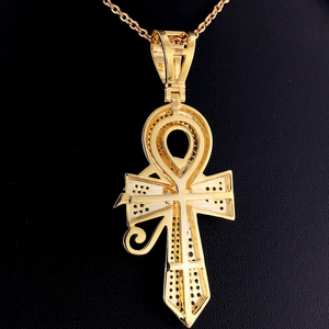 Ankh Cross Pendant With Eye Of Horus 22K Gold Plated Moissanite Diamond Hip Hop Unisex Everyday Wear - Product Image 4