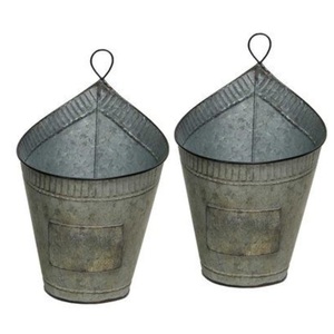 Ensemble de 2 jardinières murales suspendues en forme de cône, galvanisées, style rustique farmhouse, en métal, pour décoration intérieure et extérieure, maison et jardin - Product Image 1