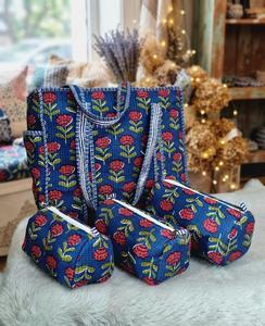 Sac fourre-tout matelassé en coton fait main Pinksa Fashion, imprimé au bloc, avec fermeture éclair, grande capacité, réutilisable, poches de rangement, doublure en toile - Product Image 2