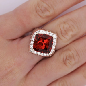 Bague de cocktail en grenat pour femme, plaqué argent 925, sertissage pavé carré, pierre de naissance de janvier, bague tendance - Product Image 4