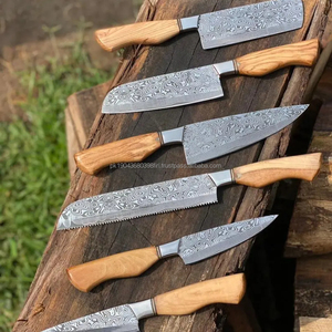 ชุดมีดทำครัวแบบมืออาชีพขายดีมีดเชฟเหล็กดามัสกัส5ชิ้นพร้อมที่จับไม้สั่งซื้อขั้นต่ำ10ชิ้น - Product Image 1