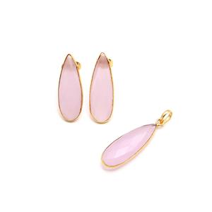 ชุดต่างหูและจี้รูปหยดน้ำสีชมพูอ่อน, เครื่องประดับพลอยเคลือบทอง, เครื่องประดับเพื่อนเจ้าสาวสไตล์มินิมอล, เครื่องประดับสำหรับใส่ทุกวันอย่างสง่างาม - Product Image 1