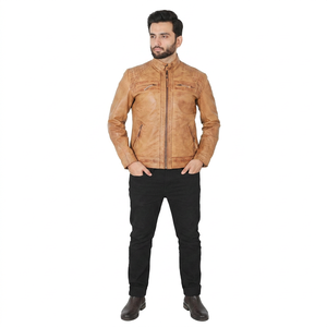 Finer Threads Quick Dry Vintage Style Genuine Leather Jacket for <b>Men</b> Autumn Sustainable Breathable Anti-Wrinkle Comfortable - Product Image 1