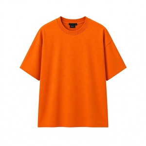 เสื้อยืดโอเวอร์ไซส์สีส้มสำหรับผู้ชาย ผ้าฝ้าย 100% คอกลม แขนสั้น ปักลายด้านหน้า เสื้อเปล่าสไตล์สตรีทแวร์ลำลองสำหรับฤดูร้อน - Product Image 3