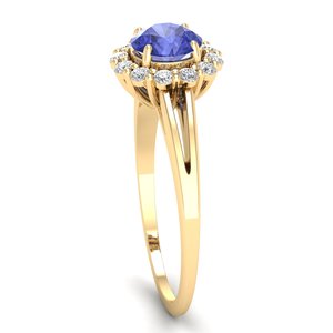 Bague Halo en Tanzanite de qualité supérieure, taille brillant rond, 0,84 carat, or 14 carats, certifiée IGI, bijoux en diamant pour femmes, REYES - Product Image 3
