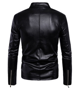 แจ็คเก็ตหนังมอเตอร์ไซค์แฟชั่นใหม่ ทรงเข้ารูป กระดุมแถวเดียว สำหรับฤดูใบไม้ผลิ บริการ OEM ซิปหลายจุด สีดำ สำหรับผู้ชาย - Product Image 3