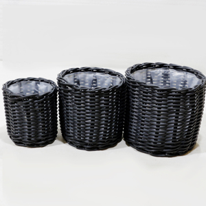 Round Black Wicker Basket <b>Liners</b> Set Reusable Indoor Storage PE Coated - Product Image 4