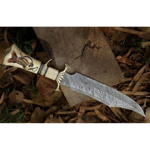 MORTALSAGA Couteau Bowie à lame fixe de survie en plein air, fait main sur mesure, 8 pouces, durable, en acier Damas et acier inoxydable, avec manche en os - Product Image 2