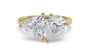 Magnifique bague à deux pierres en forme de poire et de trilène, diamant de laboratoire de 0,80 ct, en or jaune, blanc, rose et platine 18 carats - Product Image 2