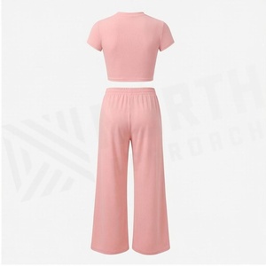 Ensemble de yoga 2 pièces North Approach, haut court à col en V, pantalon long rose, respirant, en coton et élasthanne, vêtements de sport pour femmes - Product Image 2