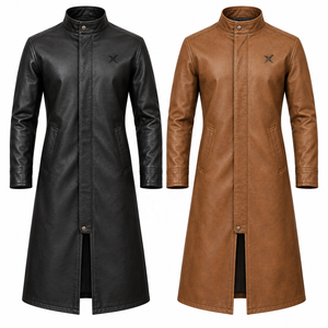 Gabardina de Cuero Genuino para Hombre |   Negro Marrón Camel |   Fabricante OEM ODM |   Diseño de Calidad Premium |   Ropa de Cuero | - Product Image 5