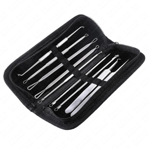 Professional 9 Pcs Stainless Steel Blackhead Acne Extractor Tool Set Comedone Remover Kit with Premium Leather Case - Product Image 5