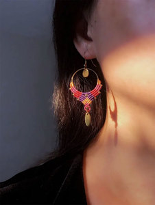 Pendientes de Macramé Chapados en Oro, Estilo Boho, con Cuentas Turquesa y Marrón, Colgante Ovalado, Joyería Hecha a Mano, Regalo, Venta al Por Mayor Personalizada - Product Image 4