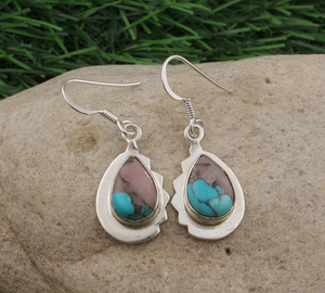 Handcrafted Sterling Silver Blue Patina Gemstone <b>Dangle</b> <b>Earrings</b> Women Natural Verdigris Artisan Style Wedding Jewelry Wholesale - Product Image 4