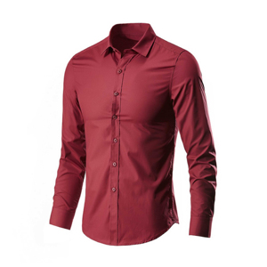 Camisas de Vestir de Manga Larga con Cuello Alto de Punto Casual para Hombre, Antiarrugas, de Poliéster/Algodón Satinado - Venta al por Mayor de Alta Calidad - Product Image 1