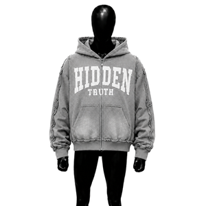Sudadera con capucha clásica con cremallera, gris claro, estilo vintage, premium, urbana, icónica, oversize, de forro polar, informal, para otoño - Product Image 1