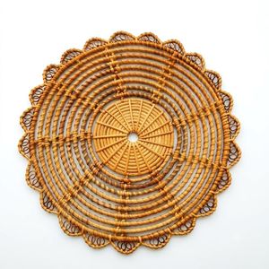 Placemat Rattan Round 32cm Heat Insulation Dining Table Mats Simple Modern Vietnam Wholesale <b>Woven</b> Rattan <b>Coaster</b> Plate Mat - Product Image 1