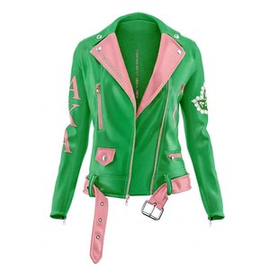 Custom Faux Leather Motorcycle Racing Moto Women's Jacket Greek Paraphernalia Streetwear Factory Supplier - Product Image 5