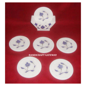 Handmade White Marble Inlay Round Shape Different Design <b>Coaster</b> <b>Set</b> for Home and Kitchen Decorative Item in Bulk Quantity - Product Image 4