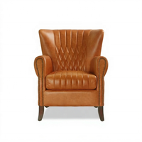Fauteuil moderne et vintage en cuir véritable pour hôtel et bureau à domicile, dossier incurvé avec tête de clou, chaise de loisirs de couleur beige pour chambre à coucher