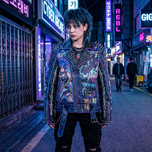 Veste en cuir véritable pour femme, style punk rock, en cuir de vache, avec imprimé graphique anime, clous et pointes, vêtement de motard, fabricant en gros - Product Image 2
