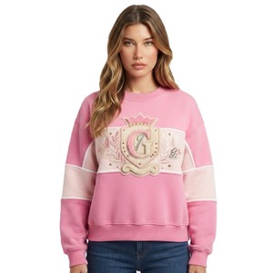 Women's Crewneck Sweatshirt Pullover Long Sleeve Custom Elaborate Crest Embroidery Aesthetic Top Custom Pink Color <b>Block</b> Hoodies - Product Image 1