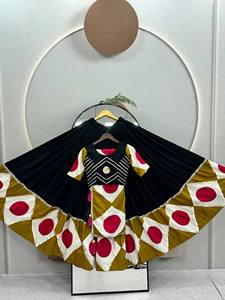 Women's Black Gold <b>Red</b> Traditional Indian Pakistani <b>Lehenga</b> Set Floor-Length Loose Fit Polyester Wedding Wear - Product Image 4
