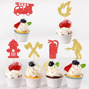 ชุดตกแต่งงานวันเกิดธีมนักดับเพลิง 12 ชิ้น รถดับเพลิง ที่เสียบเค้ก กระดาษรักษ์โลก สำหรับเด็กอายุ 14 ปีขึ้นไป - Product Image 4